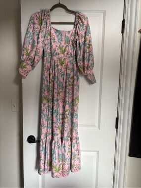 Smith & Quinn Pink Floral Maxi Dress with Green Accents